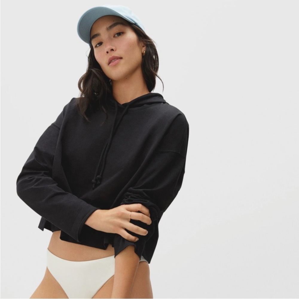 Everlane Jersey Hoodie Cropped Sweatshirt Medium Black Women’s